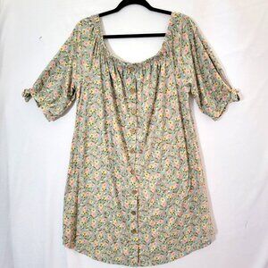 Full Circle Trends Womens Lounge Dress Sz 3X 3/4 Sleeves Green & Pink Floral